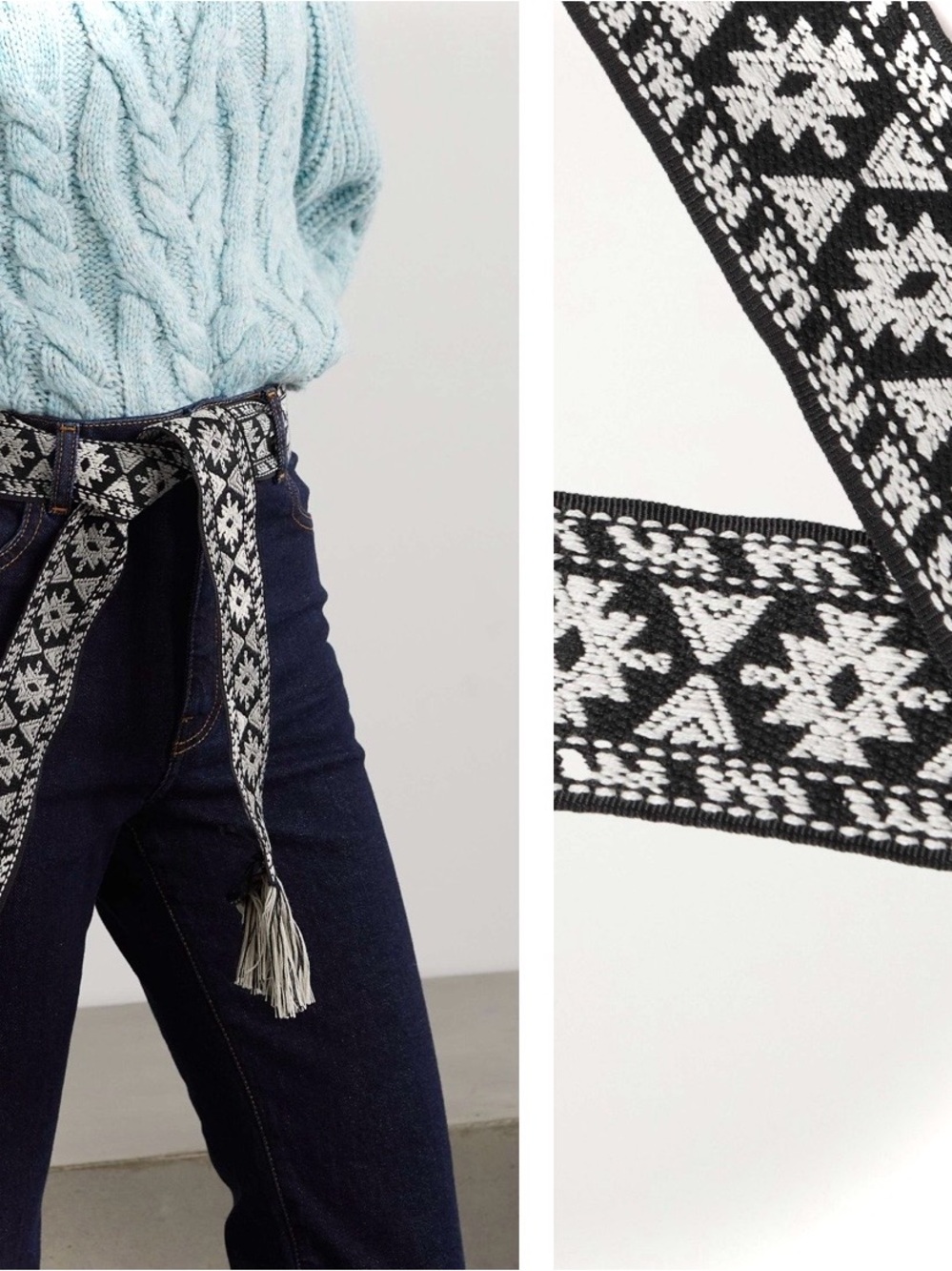 ISABEL MARANT Etka Fringed Woven Belt Black and White New with Tags TU One Size